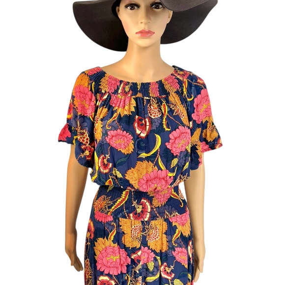 Entire 3pc Outfit Floral Dress Jacket & Hat Set Brown Navy & Pink Print - Picture 6 of 16
